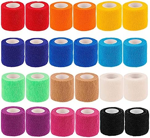 24 Pack Self Adherent Cohesive Wrap Bandages 2 Inches X 5 Yards, First Aid Tape, Elastic Self Adhesive Tape, Athletic, Sports wrap Tape, Bandage Wrap for Sports, Wrist, Ankle (Rainbow Color)