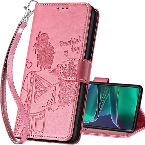 Étui portefeuille Moto G Stylus 5G 2025 rose fille avec clapet protection rabat support