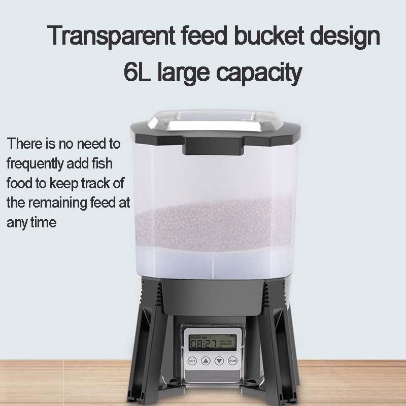 Alimentador automático de peces, temporizador programable, alimentado por energía solar, recargable, capacidad de 6 litros, impermeable, pantalla LCD para acuario y estanque