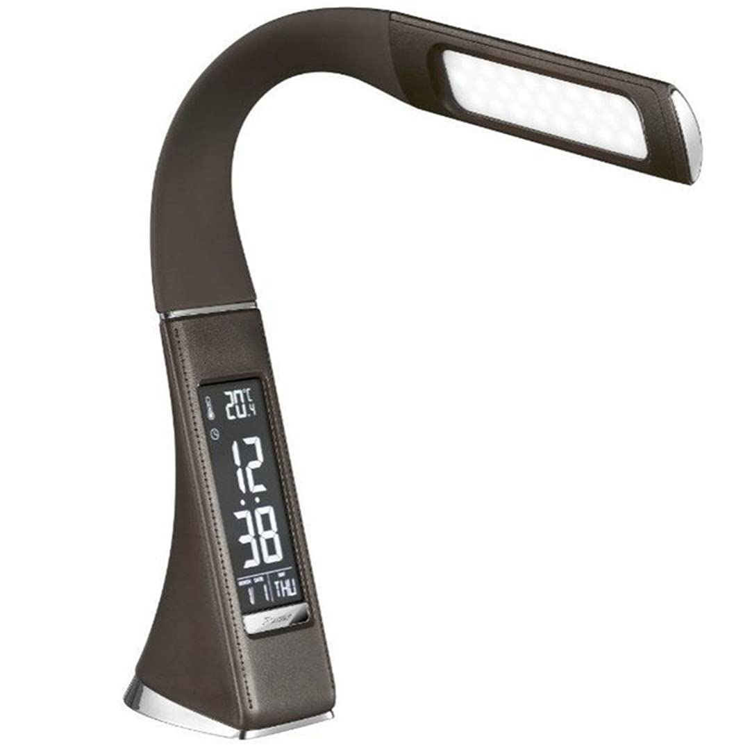 Lampe de bureau LED marron avec calendrier température et 3 modes éclairage pour table
