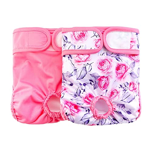 Image of Washable Female Dog Diapers Reusable Doggie Diapers Sanitary Wraps (Pink Rose, XS(8.7''-11''))