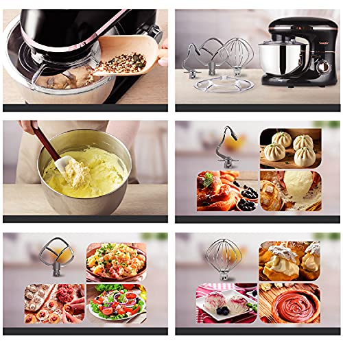 Sonifer Küchenmaschine Knetmaschine, 6 stufige Geschwindigkeit Teigmaschine mit Rührbesen, Teighaken, Spritzschutz… – Bild 3