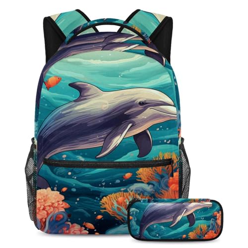 Cartables baleine de l'océan (lot de 2) avec trousse de grande capacité pour l'école et voyages
