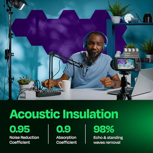 Image of Acoustic Panels 12-Pack Soundproof Wall Panels 12 inchX10.4 inchX0.4 inch Sound Panels High Density Sound Dampening Panels - [Midnight Purple Hexagon]