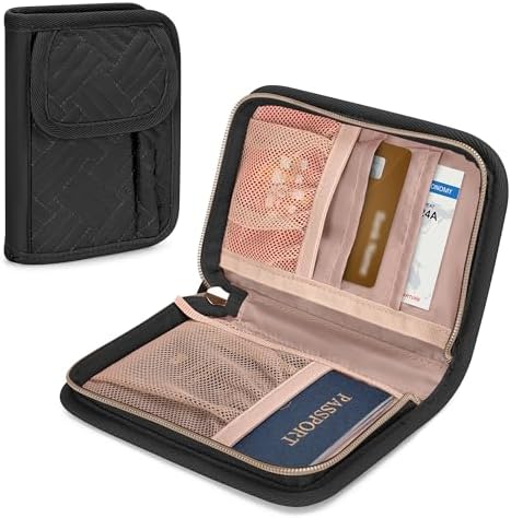 Yarwo Passport Holder for Travel Women and Men, Business Card Holder with Key Ring and Pen Slot, Passport Wallet Cover Case for Cards, ID, Cash, Tickets, Notebooks, Travel Essentials, Black