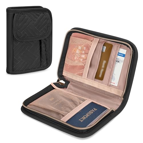 Yarwo Passport Holder for Travel Women and Men, Business Card Holder with Key Ring and Pen Slot, Passport Wallet Cover Case for Cards, ID, Cash, Tickets, Notebooks, Travel Essentials, Black