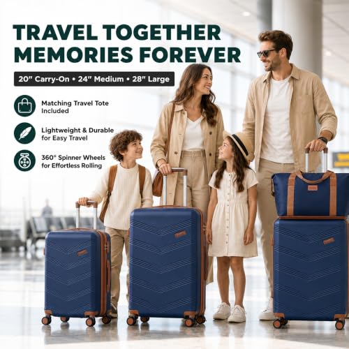Image of CONCEPTEN Luggage Sets 5 Piece, Expandable Hardside Suitcase with Spinner Wheels, 20 /24 /28 inch Travel Luggage Set, Lightweight Carry On with TSA Lock (Dark Blue)