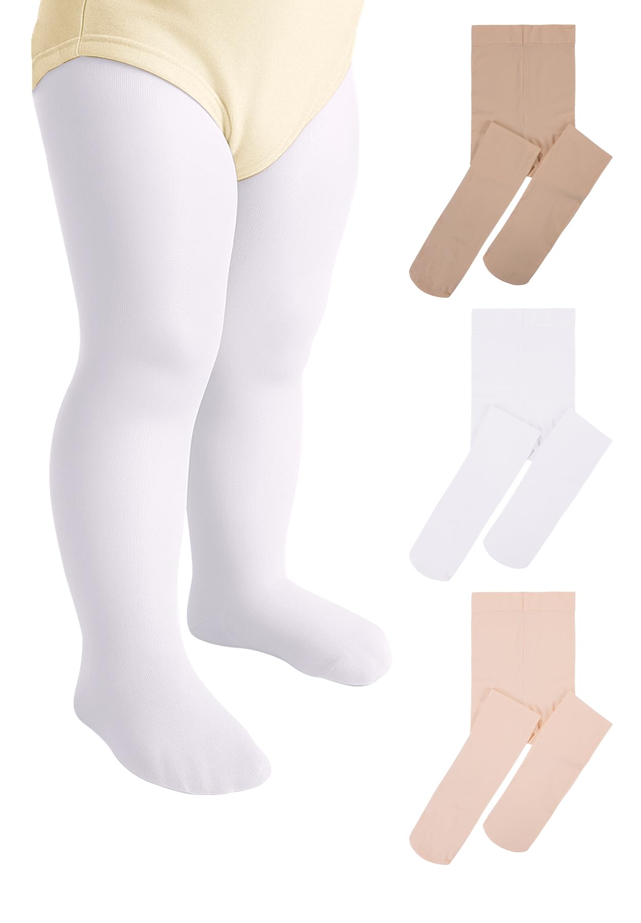3 Pairs Toddler Ballet Tights for Girls - Girls Dance Tights Ultra Stretchy Soft Footed Tight for Daily Uniform Halloween