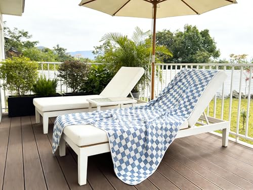 Image of 6-Layer Gauze Muslin Blanket 100% Cotton Blue Checkerboard Queen Size 90 inchx90 inch Cooling Throw Blanket Lightweight Soft and Breathable Cozy Blanket Bed Coverlet Both Sides (Blue Checkerboard, Queen)