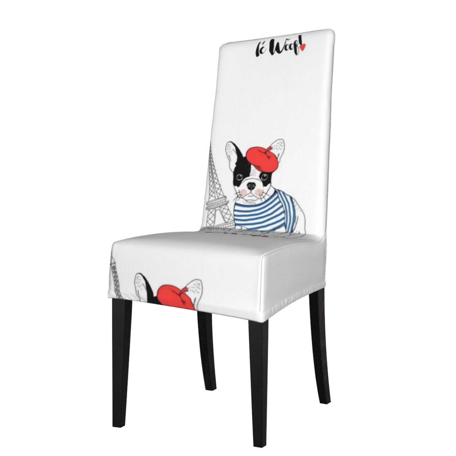 Yyhwhjde Black Dog With Eiffel Tower Prints Protection Cover For Dining Chair – Stretch Slipcovers For A Fresh, Refreshed Dining Room Look!
