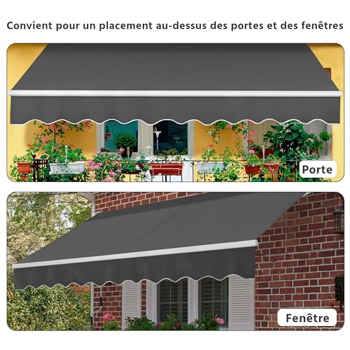 Store banne de balcon gris foncé auvent rétractable manuel patio terrasse - 6