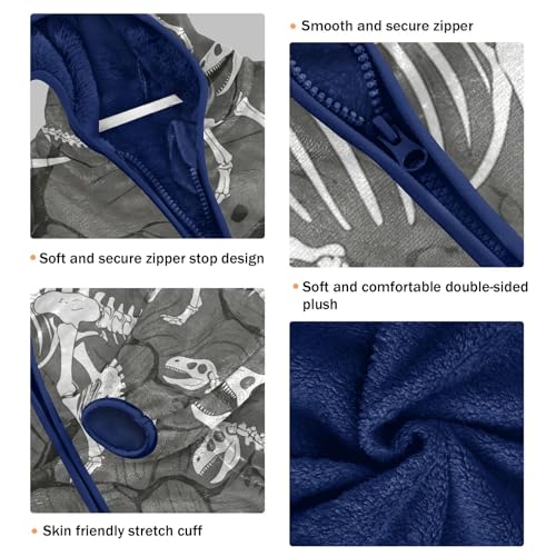 Dinosaur Skeletons on Gray Background Toddler Fleece Jacket Girl Boys Hooded Fleece Jacket Coat3