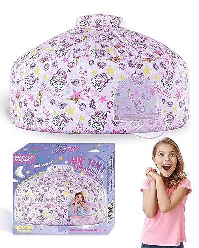 Skywin Fairy Fort Air Tent for Kids with Door (77” x 50”) Builds in 30 Seconds, Toddler Tents Indoor for Imaginative Play, Kids Forts Indoor Playhouse,Christmas or Birthday Gift (Fan Not Included)