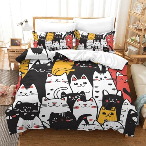 Housse de couette chat 3D microfibres avec zip facile