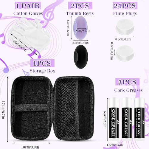 Image of Vesici 40 Pcs Flute Cleaning Kit, Flute Care Accessories Set,Purple | Portable Music Accessory Organization with Cleaning Rod, Swab, Brush, Grease, Case, Thumb Rest Cushion for Flute Maintenance