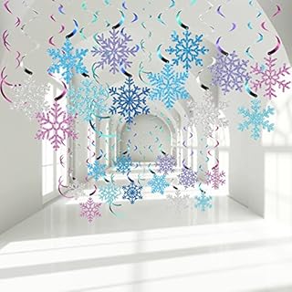 Containlol 30 Pieces Snowflake Hanging Swirls Decor, Frozen Birthday Party Ceiling Decor Purple Blue White Snowflakes for Winter Wonderland Christmas Holiday New Year Favors Baby Shower Supplies