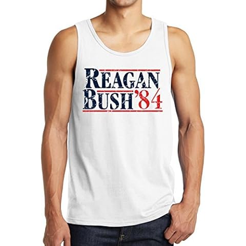New York Fashion Police Reagan Bush 1984 Election Tank Tops - Vintage Print GOP Shirt - White - S Cover