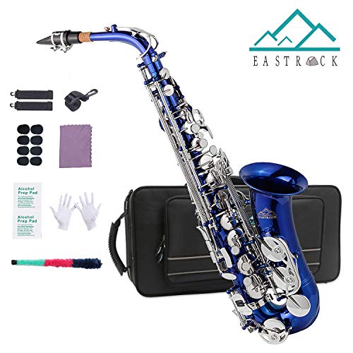 EastRock Alto Saxophone Blue Laquer Nickel Key E Flat for Students Beginners