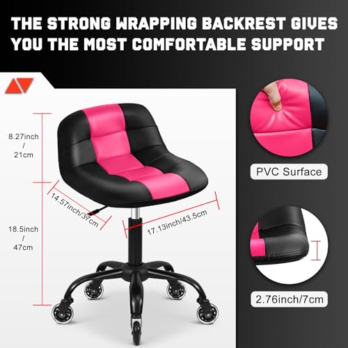 Image of Rolling Shop Stool with Wheels, Rolling Short Stool with Back Support, 360 Swivel Garage Chair, Height Adjustable Chair 330lb Heavy Duty for Spa Salon Massage Home Office Tattoo (Pink)