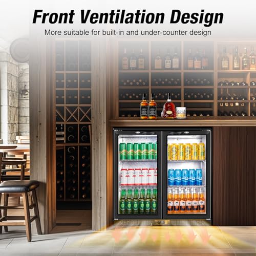 Image of Beverage Refrigerator Under Counter, Back Bar Cooler with 2 Glass Door, Commercial Display Fridge 35.42 Inch Wide 7.4 Cu.Ft, Drink Fridge for Beer Soda Wine, Beverage Cooler for Kitchen Shop Bar
