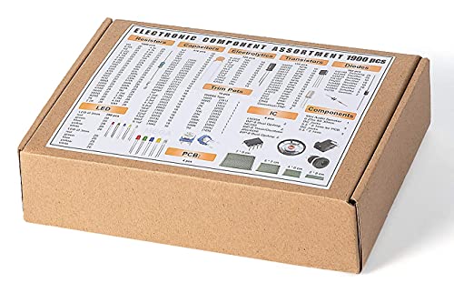 Image of Electrobot Mega Electronic Component Kit Assortment, Capacitors, Resistors, LED, Transistors, Diodes, 1n270 Germanium, DC Jacks, opamp, PCB, Speaker, 1900 pcs