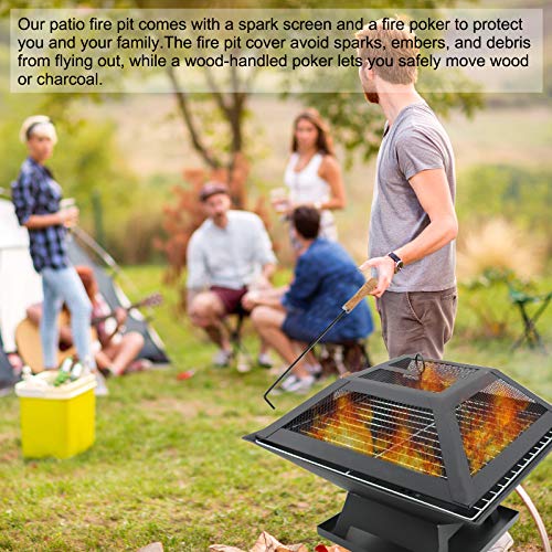 Finderomend 18.5 inch Outdoor Fire Pit Wood Burning Fireplace Patio Firepit Bowl Stove with Spark Screen Waterproof Cover Fire Poker for Camping Fire Picnic Bonfire Backyard