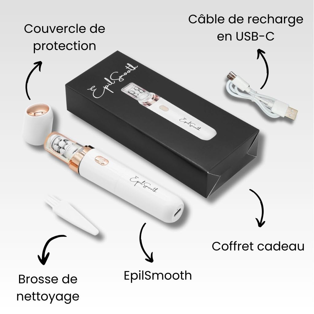 Xandora EpilSmooth⎪Épilateur visage Épilateur visage 2 en 1 USB rechargeable avec lumière LED intégrée pour épilation précise des sourcils, lèvres et zones sensibles, léger et portable