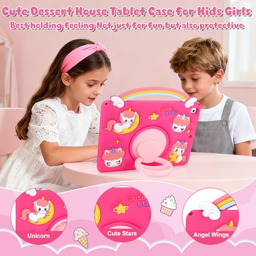 SAMONPOW for iPad 9th/ 8th/ 7th Generation Case (2021/2020/2019) Cute Rainbow Unicorn iPad Case 10.2 Inch for Kids Girls Teens with Strap Rotating Stand Handle Silicone Cover for iPad Cases 9th Gen by SAMONPOW - Image 4