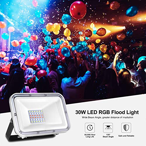 Viugreum 30W Rgb Flood Light Outdoor, New Appearance Design, 2400Lm Changing Color Dimmable, Ip65 Waterproof Security Light, Suitable For Garage Courtyard Terrace Passage Porch Landscape Lighting #TOP4