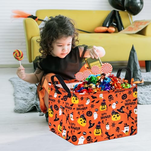 Image of Halloween Pumpkin Ghost Storage Basket, Black Cat Spider Toy Organizer