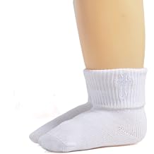 EPEIUS Baby Christening Socks Baby Girls/Boys Turn cuff Baptism Socks with Cross Newborn Infant Toddler