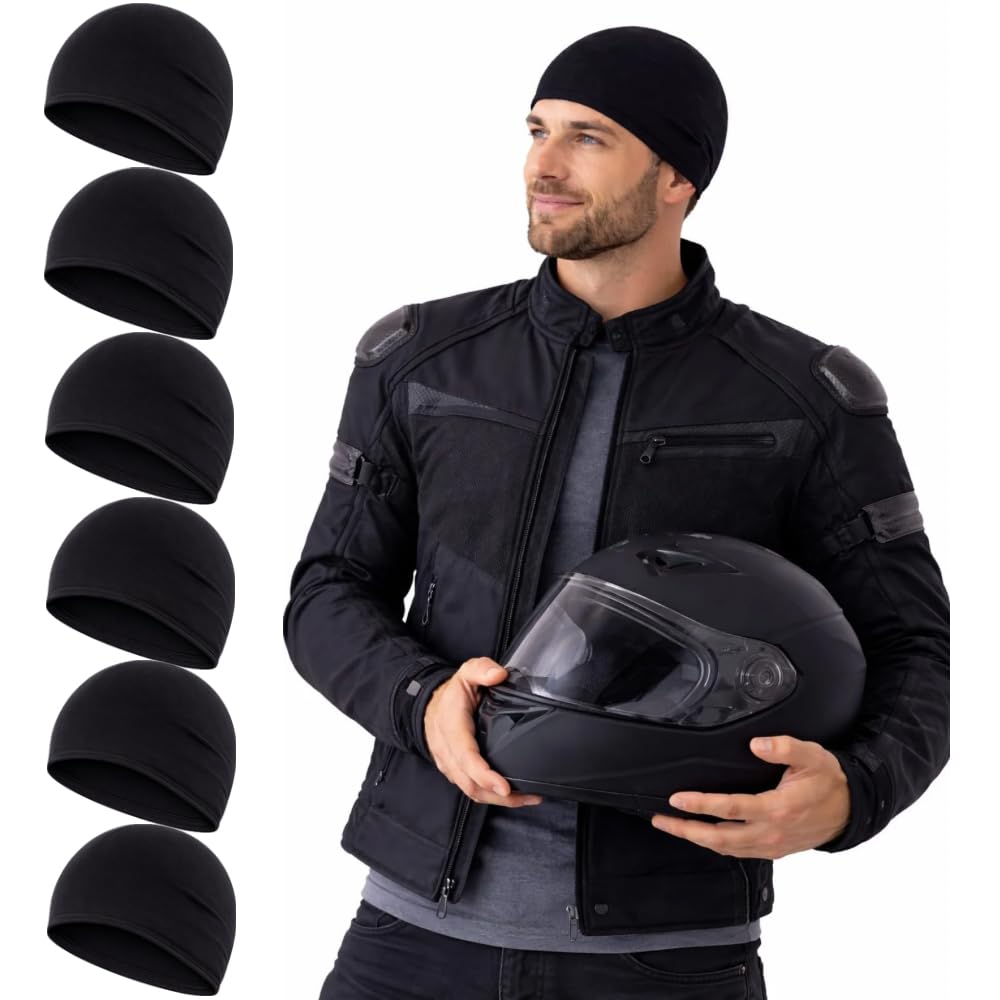 Helmet Skull Cap for Men & Women | 100% Cotton Stretchable Helmet Liner | Sweat Absorbent, Breathable & Lightweight | Bike & Cycling Inner Caps | Free Size - Relaxable | Black Colour - Pack of 6-picture-10