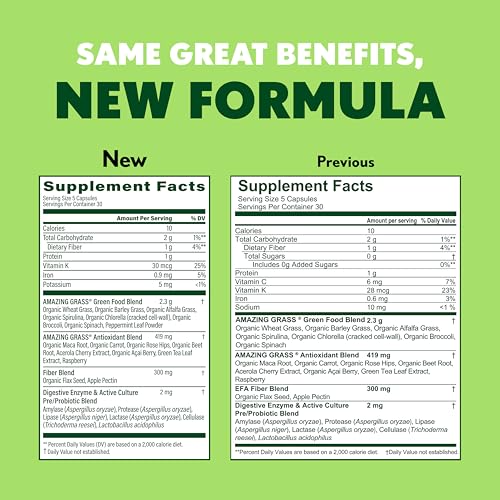 Amazing Grass Super Greens Capsules, Superfood, Greens Pills, Organic Spirulina, Chlorella, Beet Root Powder, Digestive Enzymes & Probiotics, Greens Supplement Capsules, 150 Count (Packaging May Vary) - Image 3