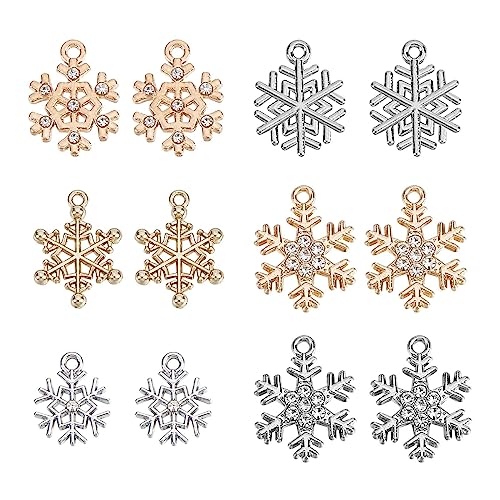 SUNNYCLUE 36pcs 6-Style Snow Charms, Xmas & Winter Rhinestone Charm Set for Jewellery Making DIY Bracelet, Necklace