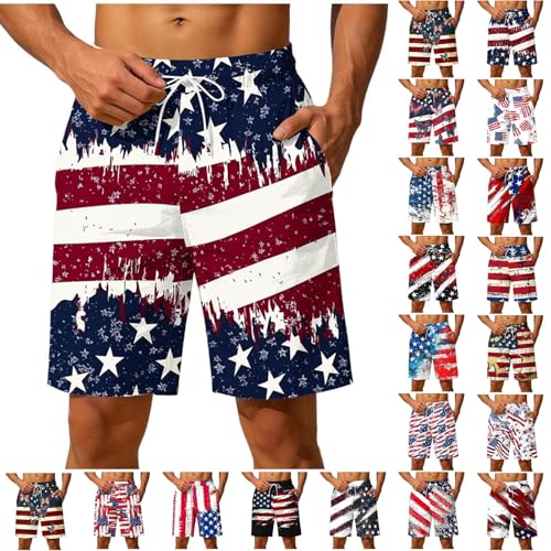 American Flag Shorts Men 4th of July Outfit Quick Dry Summer Beach Short Pants with Pockets and Drawstring Fashion Orange 4th of July Mens Outfits XL