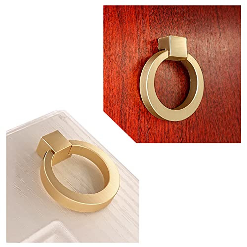 IAFVKAI 2 Pack Gold Cabinet Knobs Zinc Alloy Drawer Pull Ring Brushed Brass Round Cabinet Kitchen Handle Gold Door Drawer Knob for Kitchen Cupboard Door Wardrobe Hardware