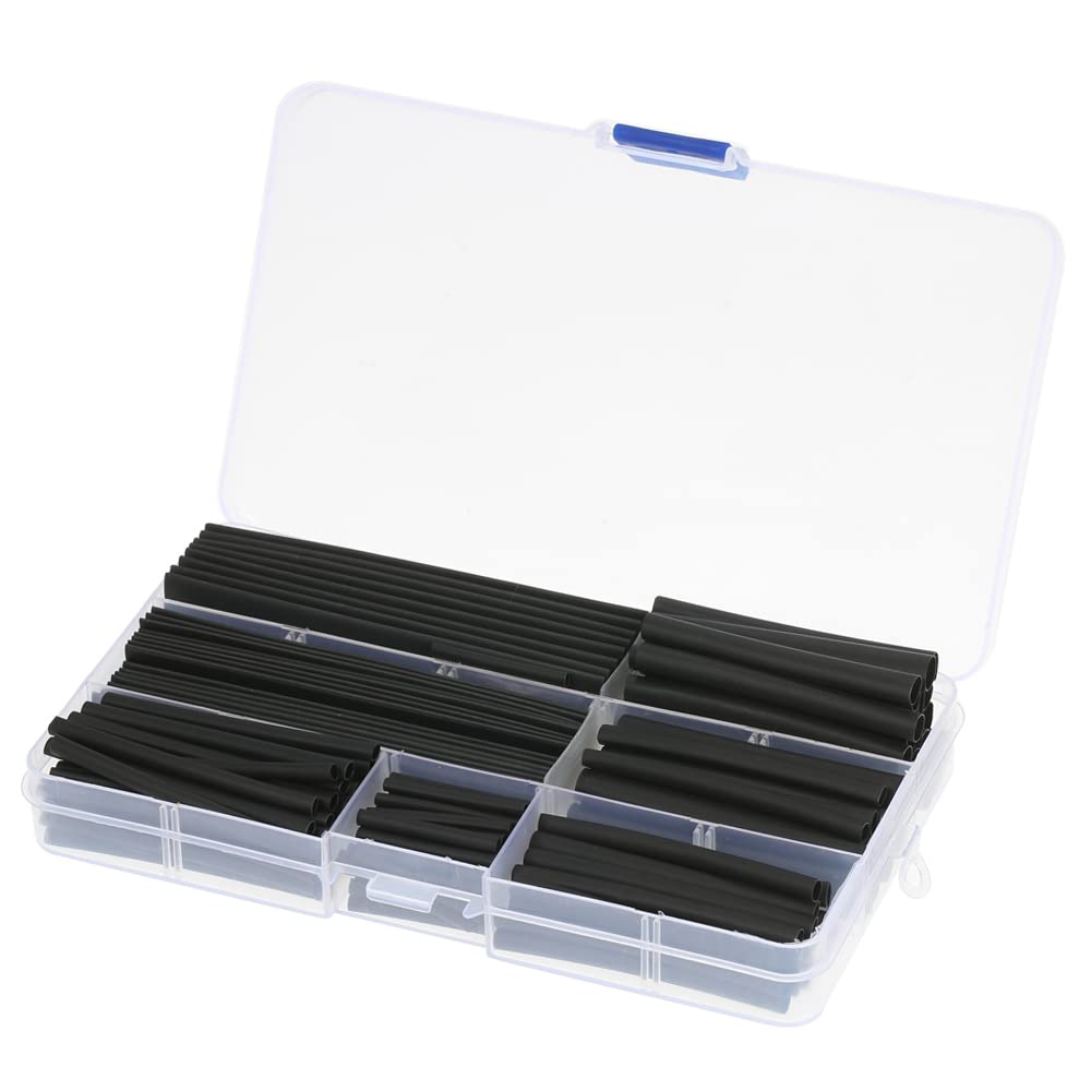 Irovami 150pcs Black Shrinkable Tube Polyolefin Halogen-Free Heat Shrink Tubing Electrical Equipment Tube Sleeving Wrap Wire Cable Sleeve Kit Shrink Ratio 2:1 8 Sizes φ2.0-φ13mm