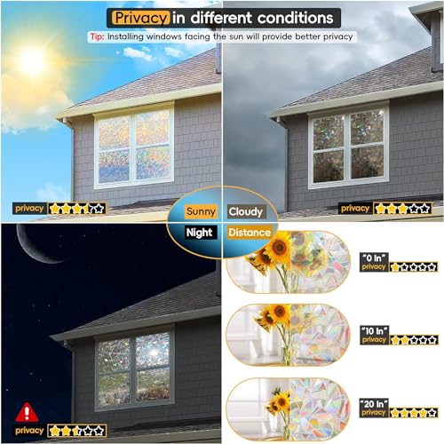 Image of Rainbow Window Privacy Film with Cutting Reference Line, 17.5 inch x 78.74 inch