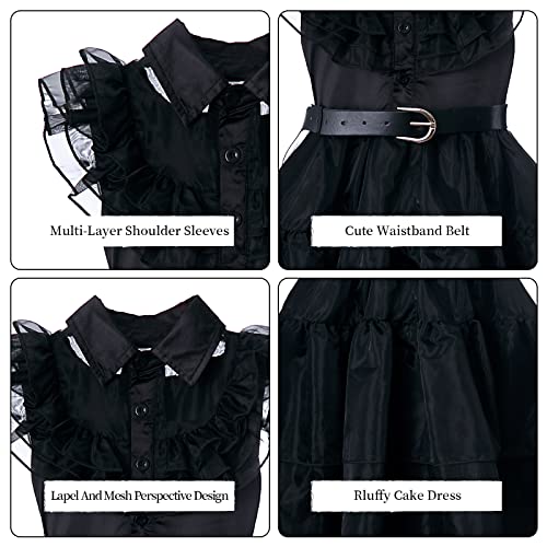 Ciyti Wednesday Addams Dress For Kids Girls, Addams Family Cosplay Outfit Gothic Costumes For Halloween, Family Party, Birthday, School Party With Hair, Belt, Socks, Headband And Necklace #TOP5