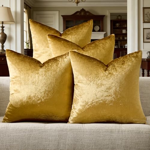 GIGIZAZA Pack of 4 Gold Decorative Velvet Pillow Covers 18x18
