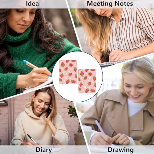 Image of MQBMQB 2Pcs Strawberry Pink Spiral Notebooks for Women, Notebook College Ruled, Pink Notebook Travel Journal for Writing, Cute Diary Strawberry Gifts for Women, A5(8.3x5.8inch)