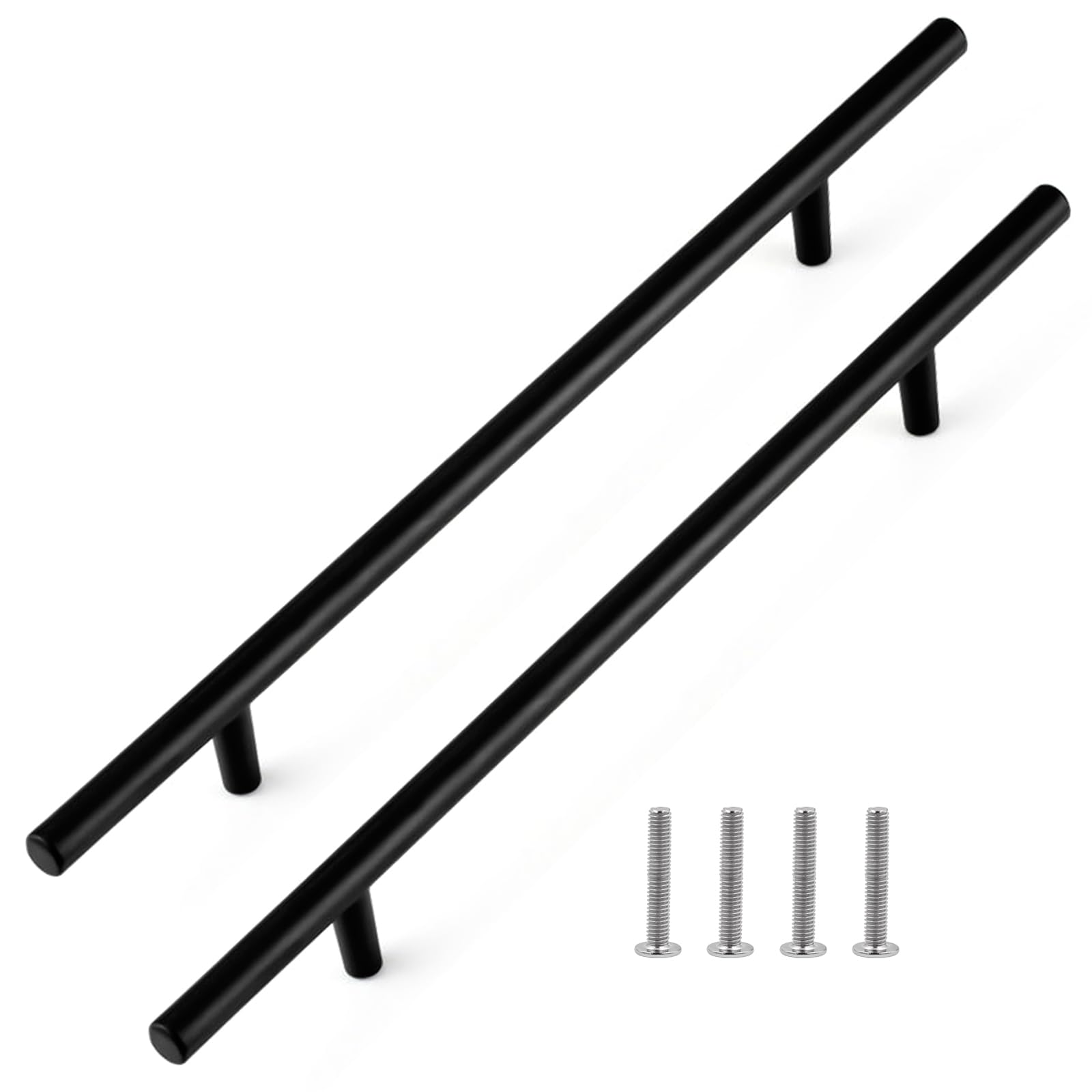 Fatiya 2 Pack 246mm Length Kitchen Cabinet Handles Black, 195mm Hole Center Aluminium Alloy Cabinet Pulls, Kitchen Hardware Door Pulls for Drawer Dresser Cupboard Wardrobe