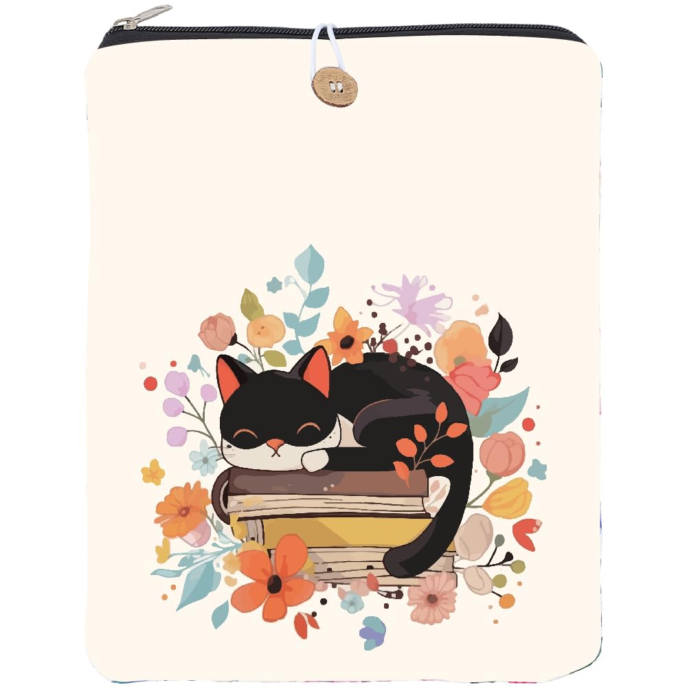 CRASPIRE Funda para Libro Diseño Gato 114 x 94 Pulgada Poliéster Impermeable Lavable Diseño Flores Y Animales Cremallera Ideal para Libros Tapa Dura Regalo Cumpleaños Y Graduación