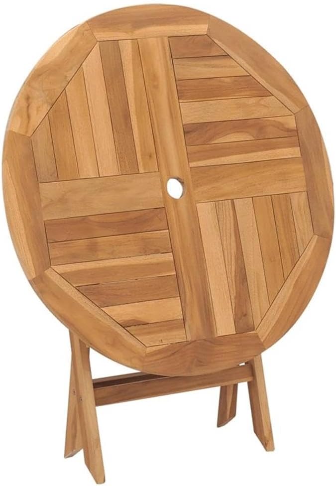 BOWERY HILL Foldable Teak Wood Dining Table, 33.5 x 33.5 x 29.9 in, Sandblasted Warm Brown Finish, Round Compact Patio Table, UV and Water Resistant Outdoor Garden Furniture for 4 People