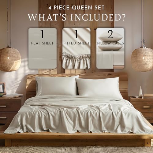 Linen Closet 500 Threadcount Tencel Lyocell 4-Piece Sheet Set, Queen, Tan