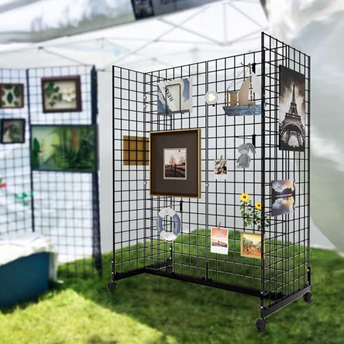 Bonnlo 5' X 2' Gondola Grid Wall Tower, Floorstanding Wire Grid With Rolling Base, Grid Panel Fixture For Retail Display #TOP1