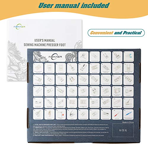 Aiskaer Professional 48Pcs Sewing Machine Presser Feet Set For Brother, Babylock, Singer, Janome, Elna, Toyota, New Home, Simplicity, Kenmore, #TOP1