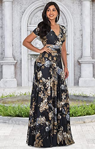KOH KOH Womens Long Floral Print Cap Sleeve Modest Flowy Summer Maxi Dress Gown4