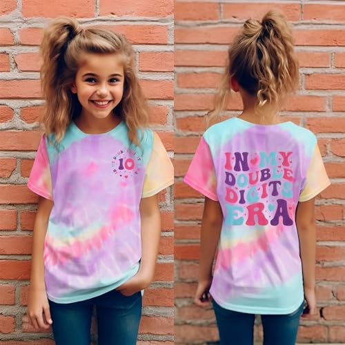 Image of IZYJOY in My Double Digits Era Shirts Girls 10th Birthday T-Shirts 10 Years Old Birthday Party Short Sleeve Summer Tee Tops