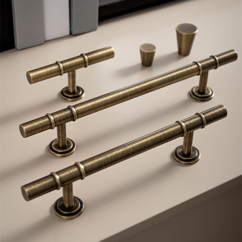 Maniglie per mobili in ottone massiccio antico, moderne e minimaliste, coniche, con barra a T, per mobili da cucina in bronzo, passo, fila, 96 mm